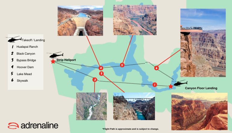 Grand Canyon Helicopter Tour Champagne Landing Champagne Las Vegas Strip ride flight map