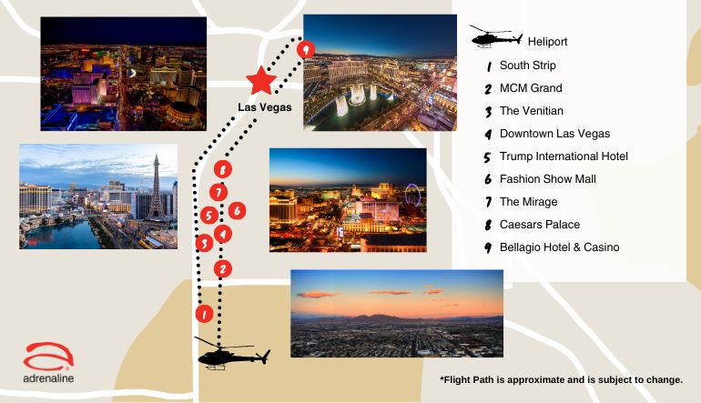 Helicopter Ride Las Vegas Nights strip city lights nighttime flight map Vegas heli tours