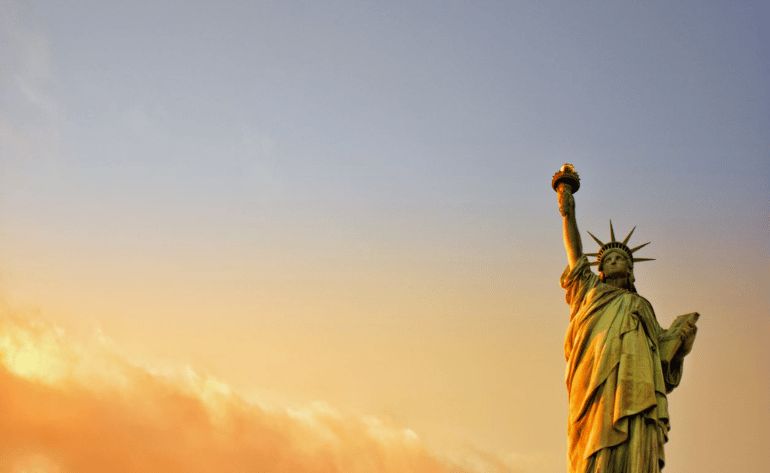 statue of liberty at night time